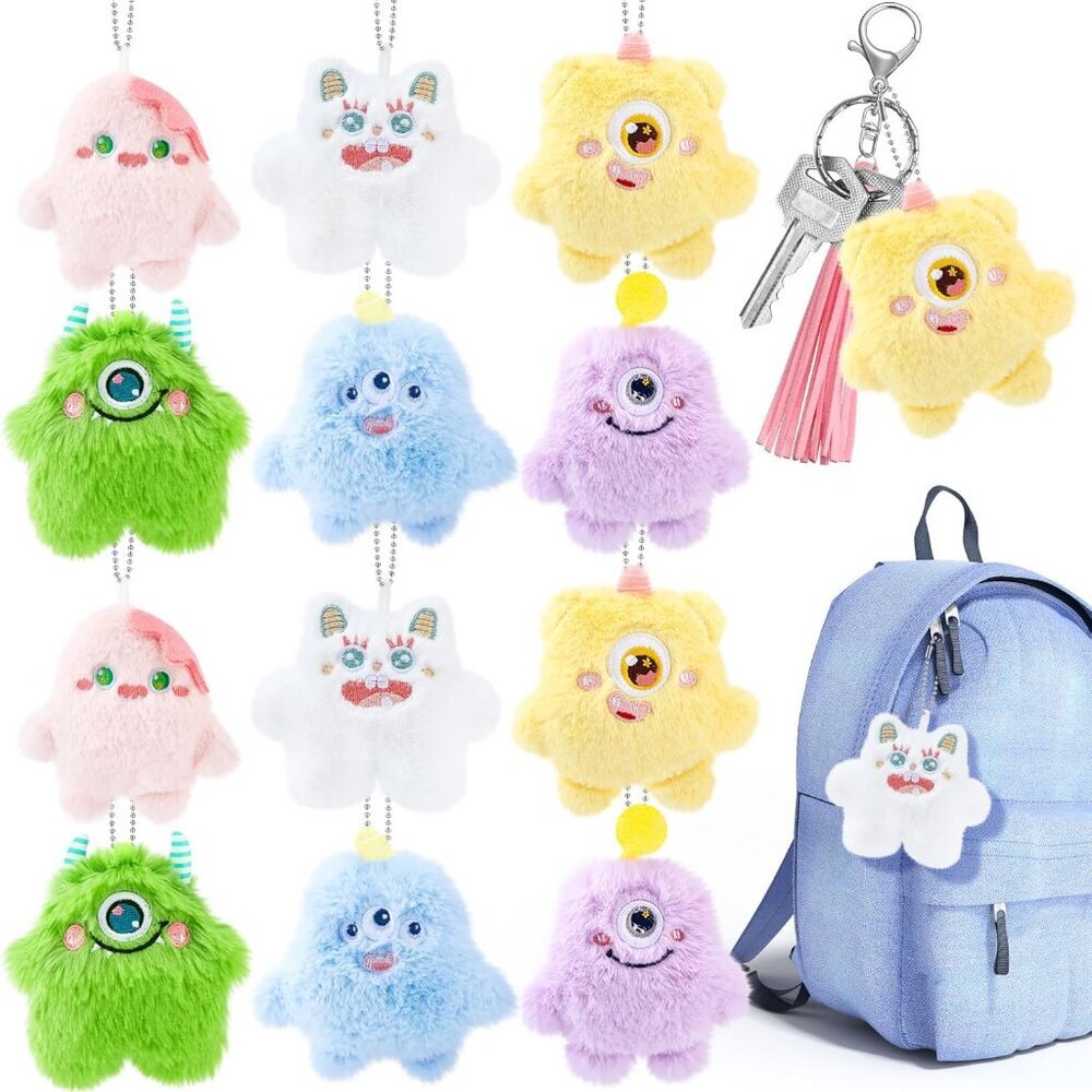 12 Pcs Halloween Mini Plush Keychain Bulk Cute Stuffed Animal Keychain for Backp